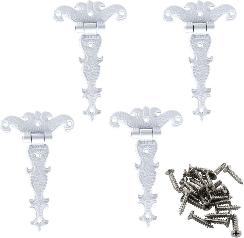 Aracombie 4pcs T Strap Hinges, Decorative Tee Hinge, White Barn Door Hinges, Zinc Alloy T Hinge for Wood Fence Swing Gate Windows, 4.4" x 2.7" - Image 1